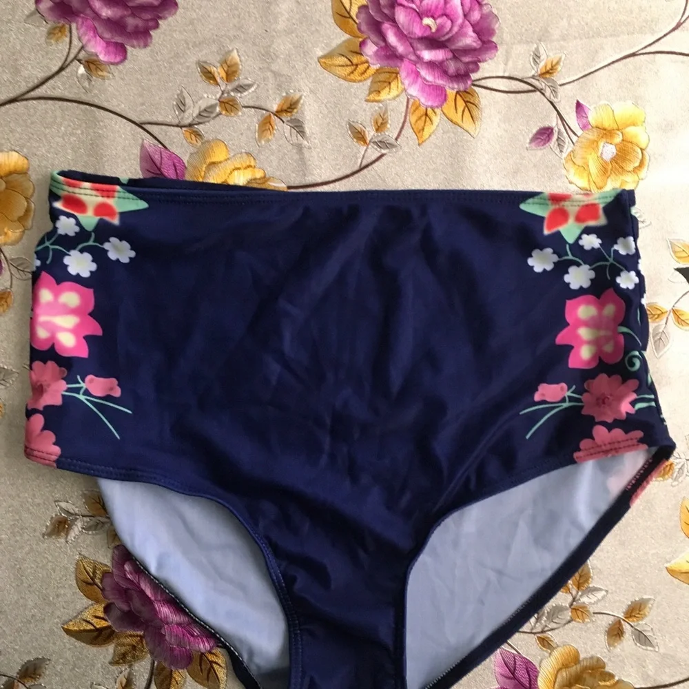 Blue Floral Two Piece Halter Swimsuit - Picture 5 of 7